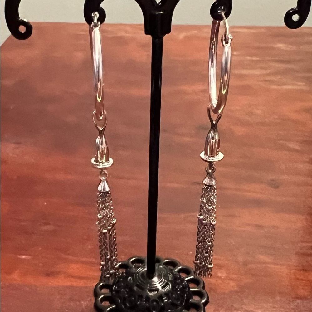 Chamilia CHAM 925 Silver Tassel Drop Hoop Earrings Interchangeable Set EUC #364 - Picture 4 of 7